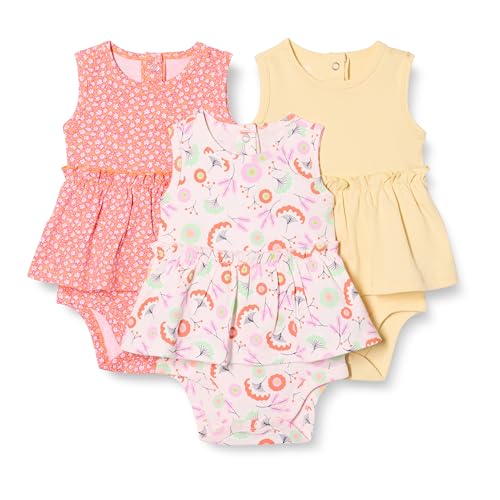 Amazon Essentials Baby Mädchen Ärmellose Bodysuit-Kleider, 3er-Pack, Blassgelb/Floral, 24 Monate von Amazon Essentials
