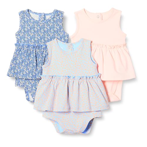 Amazon Essentials Baby Mädchen Ärmellose Bodysuit-Kleider, 3er-Pack, Blassrosa/Blau Posey Floral, 3-6 Monate von Amazon Essentials