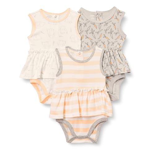 Amazon Essentials Baby Mädchen Ärmellose Bodysuit-Kleider, 3er-Pack, Grau Carrots/Hellorange Rugby-Streifen/Weiß Kaninchen, 18 Monate von Amazon Essentials