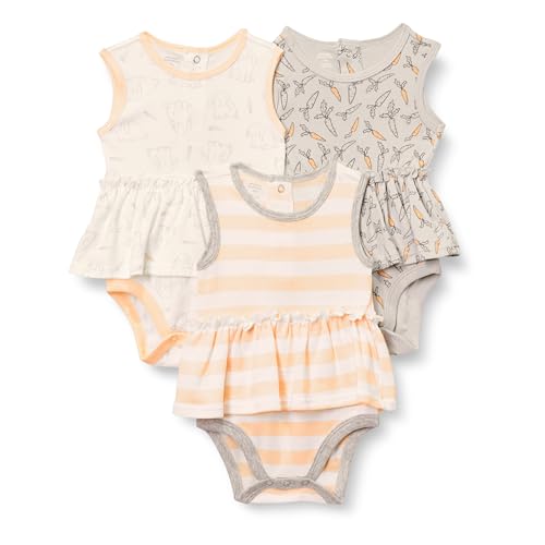 Amazon Essentials Baby Mädchen Ärmellose Bodysuit-Kleider, 3er-Pack, Grau Carrots/Hellorange Rugby-Streifen/Weiß Kaninchen, 24 Monate von Amazon Essentials