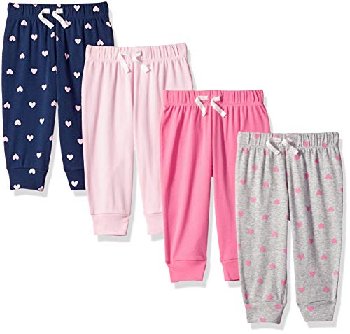 Amazon Essentials Baby Mädchen Baumwollhosen Zum Schlüpfen, 4er-Pack, Grau Herzen/Hellrosa/Marineblau/Rosa, 12 Monate von Amazon Essentials