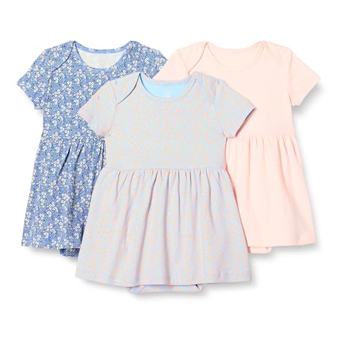 Amazon Essentials Baby Mädchen Enges Kurzarmkleid, 3er-Pack, Blassrosa/Blau Posey Floral, 3-6 Monate von Amazon Essentials