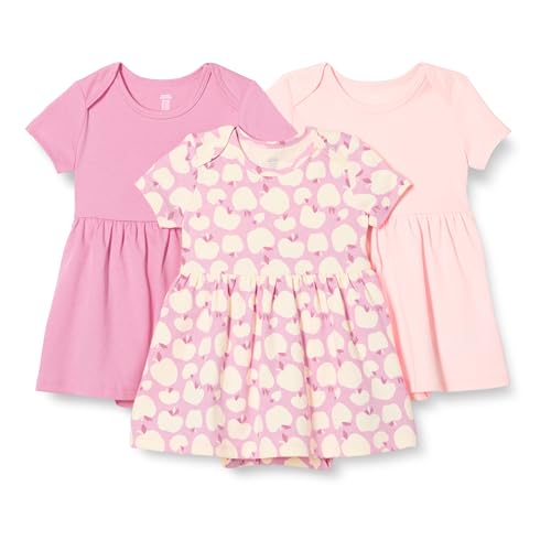 Amazon Essentials Baby Mädchen Enges Kurzarmkleid, 3er-Pack, Rosa/Äpfel, 18 Monate von Amazon Essentials