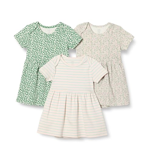Amazon Essentials Baby Mädchen Enges Kurzarmkleid, 3er-Pack, Salbeigrün Streublumen/Streifen, 6-9 Monate von Amazon Essentials
