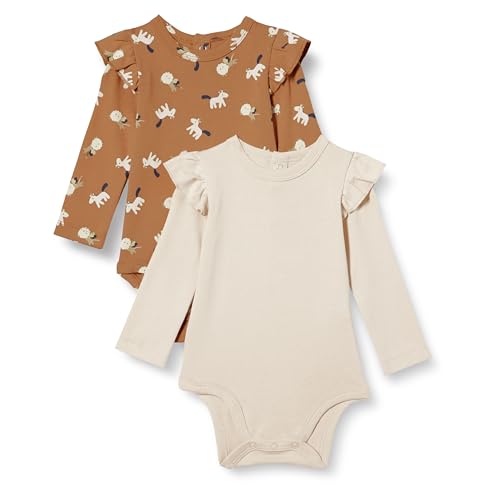 Amazon Essentials Baby Mädchen Langarmbodys mit Rüschen, 2er-Pack, Blasser Pfirsich/Löwe und Pony, 24 Monate von Amazon Essentials