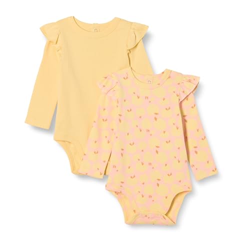 Amazon Essentials Baby Mädchen Langarmbodys mit Rüschen, 2er-Pack, Blassgelb/Äpfel, 18 Monate von Amazon Essentials