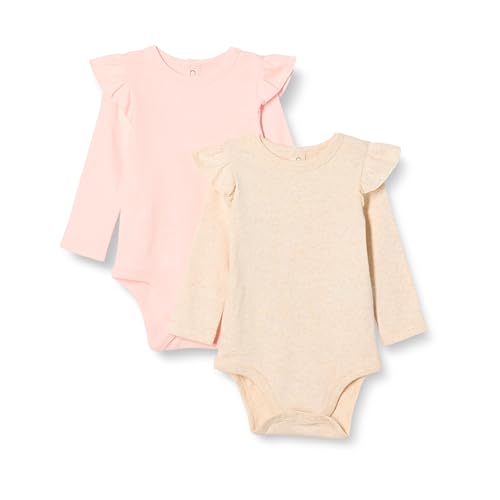 Amazon Essentials Baby Mädchen Langarmbodys mit Rüschen, 2er-Pack, Blassrosa/Haferbeige Meliert, 24 Monate von Amazon Essentials