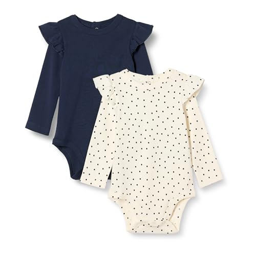 Amazon Essentials Baby Mädchen Langarmbodys mit Rüschen, 2er-Pack, Marineblau/Punkte, 24 Monate von Amazon Essentials