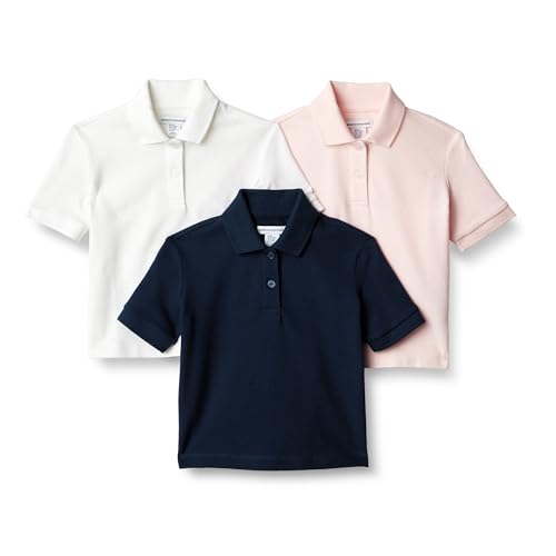 Amazon Essentials Baby Mädchen Poloshirt aus Baumwoll-Stretch, 3er-Pack, Blassrosa/Marineblau/Weiß, 6-9 Monate von Amazon Essentials