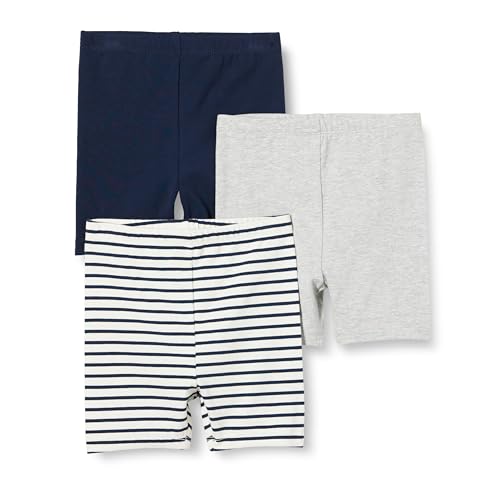 Amazon Essentials Baby Mädchen Radshorts, 3er-Pack, Hellgrau Meliert/Marineblau/Streifen, 6-9 Monate von Amazon Essentials