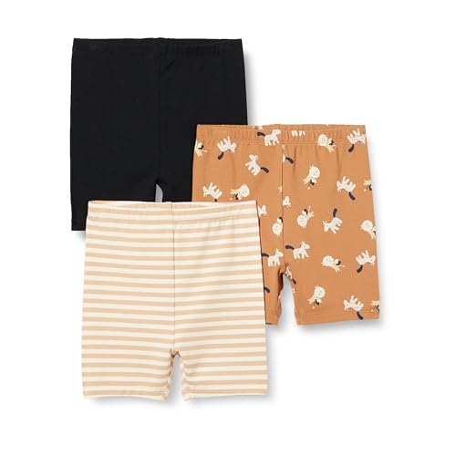 Amazon Essentials Baby Mädchen Radshorts, 3er-Pack, Löwe und Pony/Schwarz/Streifen, 18 Monate von Amazon Essentials