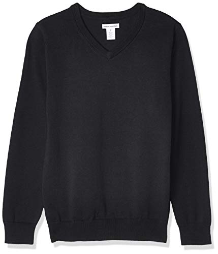 Amazon Essentials Jungen Pullover aus Baumwolle mit V-Ausschnitt, Uniform, Schwarz Heide, 2 Jahre von Amazon Essentials