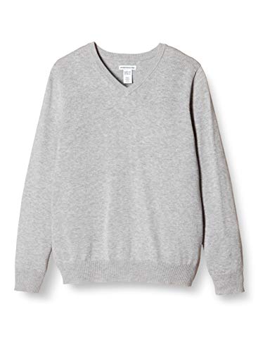 Amazon Essentials Unisex Kinder Pullover aus Baumwolle mit V-Ausschnitt, Uniform, Hellgrau Meliert, 4 Jahre von Amazon Essentials