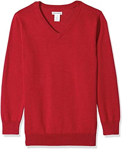 Amazon Essentials Jungen Pullover aus Baumwolle mit V-Ausschnitt, Uniform, Rot Meliert, 9 Jahre von Amazon Essentials
