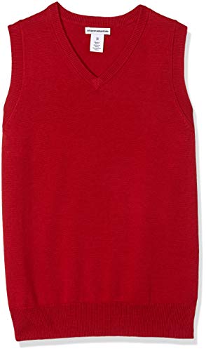 Amazon Essentials Jungen Uniform Baumwolle V-Ausschnitt Sweater Weste Rot Medium von Amazon Essentials