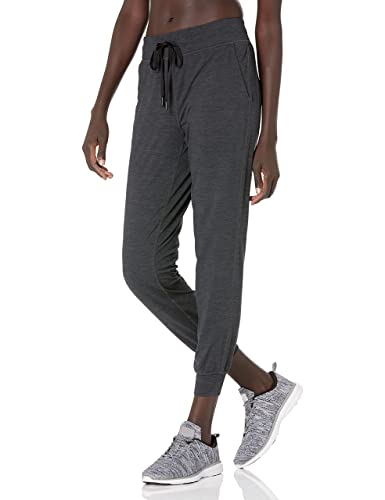 Amazon Essentials Damen Jogginghose aus Angerautem Tech-Stretch (Erhältlich in Übergröße), Schwarz Space-dye, L von Amazon Essentials