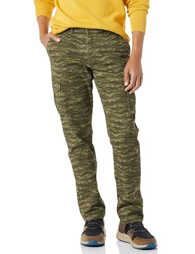 Amazon Essentials Herren Gerade geschnittene Stretch-Cargohose (erhältlich in Big & Tall), Olivgrün Camouflagedesign, 32W / 33L von Amazon Essentials