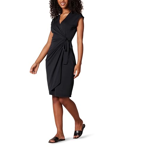 Amazon Essentials Damen Klassisches Wickelkleid mit Flügelärmeln (erhältlich in Übergröße), Schwarz, XS von Amazon Essentials