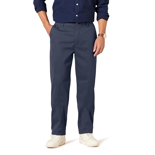 Amazon Essentials Herren Knitterfreie Flatfront-Chinohose mit klassischer Schnitt (erhältlich in Big & Tall), Marineblau, 34W / 34L von Amazon Essentials