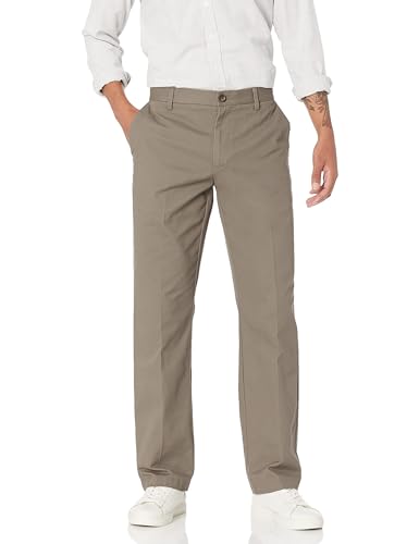 Amazon Essentials Herren Knitterfreie Flatfront-Chinohose mit klassischer Schnitt (erhältlich in Big & Tall), Taupe, 33W / 29L von Amazon Essentials