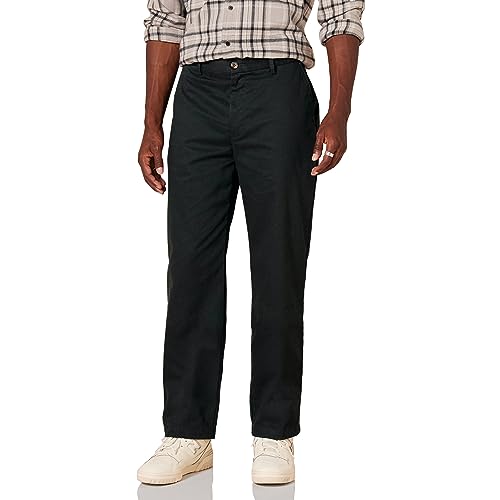 Amazon Essentials Herren Knitterfreie Flatfront-Chinohose in klassischer Passform (erhältlich in Übergröße), Schwarz, 32W / 29L von Amazon Essentials