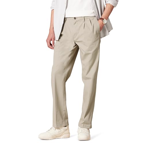 Amazon Essentials Herren Knitterfreie Chinohose mit klassischer Passform und Bügelfalte (erhältlich in Big & Tall), Kaki Beige, 32W / 32L von Amazon Essentials