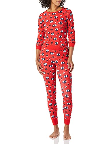 Amazon Essentials Damen Pyjamaset aus Baumwolle, Gute Passform-Auslauffarben, Panda, XL von Amazon Essentials