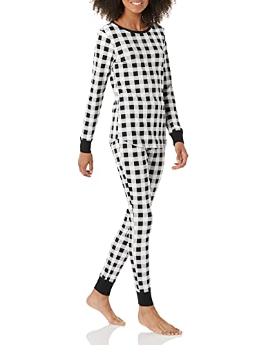 Amazon Essentials Damen Anschmiegsames Pyjama-Set Aus Baumwolle (In Übergröße Erhältlich), Schwarz/Weiß, Buffalokaros, XXL von Amazon Essentials