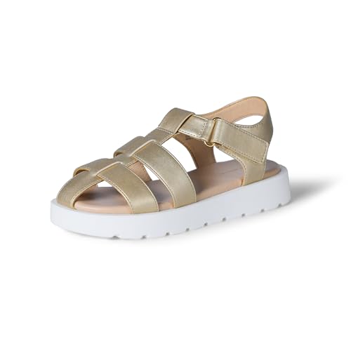 Amazon Essentials Mädchen Fischersandalen mit geschlossener Zehenpartie, Blassmetallisches Gold Kunstleder, 34 EU von Amazon Essentials