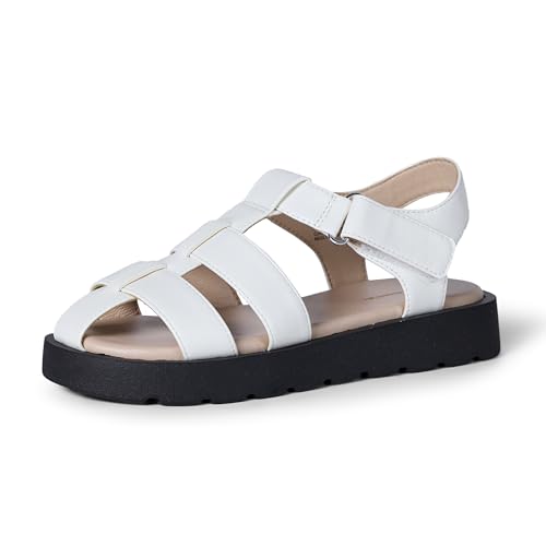 Amazon Essentials Mädchen Fischersandalen mit geschlossener Zehenpartie, Cremefarbenes Kunstleder, 33 EU von Amazon Essentials