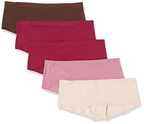 Amazon Essentials Damen Boyshort-Unterwäsche Baumwolle (Erhältlich in Übergröße), 5er-Pack, Braun/Burgunderrot/Rosa/Zartrosa, 6XL Große Größen von Amazon Essentials