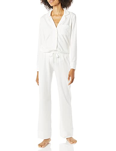 Amazon Essentials Damen Schlafanzug-Set Baumwollmodal Langärmliges Hemd Und Lange Hose (Erhältlich In Übergröße), Weiß, XXL von Amazon Essentials