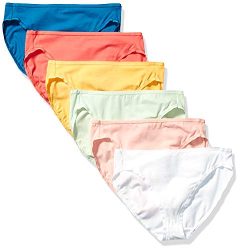 Amazon Essentials Damen Unterhose mit Hohem Beinausschnitt aus Baumwolle, 6er-Pack, Hübsche Bunte Tupfen, 42 von Amazon Essentials