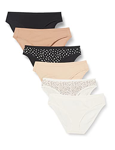 Amazon Essentials Damen Bikinihose aus Baumwolle (in Übergröße erhältlich), 6er-Pack, Floral/Mehrfarbig, 44 von Amazon Essentials