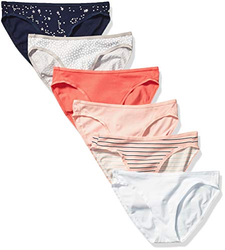Amazon Essentials Damen Bikinihose aus Baumwolle (in Übergröße erhältlich), 6er-Pack, Mehrfarbig/Punkte/Sterne/Streifen, 38 von Amazon Essentials