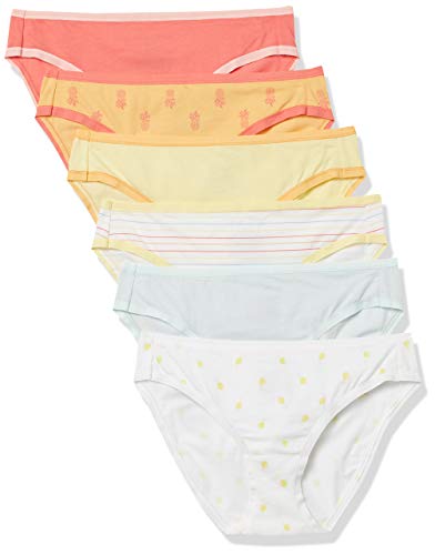 Amazon Essentials Damen Bikinihose aus Baumwolle (in Übergröße erhältlich), 6er-Pack, Ananas/Mehrfarbig/Streifen/Zitrone, 40 von Amazon Essentials