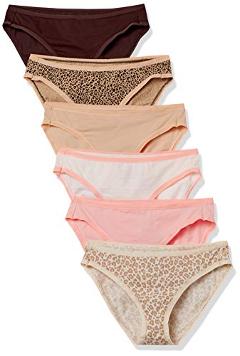 Amazon Essentials Damen Bikinihose aus Baumwolle (in Übergröße erhältlich), 6er-Pack, Leopardenmuster/Mehrfarbig/Streifen/Tiermuster, 42 von Amazon Essentials