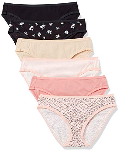 Amazon Essentials Damen Bikinihose aus Baumwolle (in Übergröße erhältlich), 6er-Pack, Floral/Mehrfarbig/Ministreifen/Streublumen, 38 von Amazon Essentials