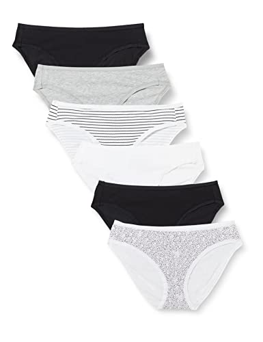 Amazon Essentials Damen Bikinihose aus Baumwolle (in Übergröße erhältlich), 6er-Pack, Mehrfarbig/Punkte/Streifen, 38 von Amazon Essentials