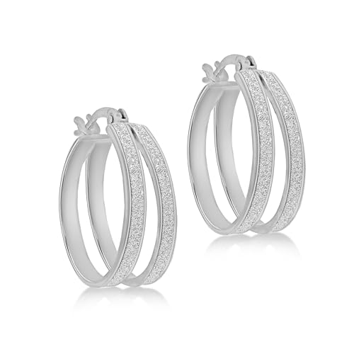 Amazon Essentials Creolen aus rhodiniertem Sterlingsilber, Sternenstaub-Doppelring-Design von Amazon Essentials