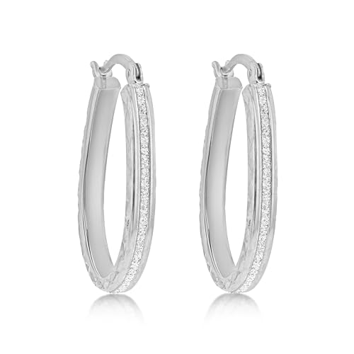 Amazon Essentials Creolen aus rhodiniertem Sterlingsilber, ovales Sternenstaub-Design von Amazon Essentials