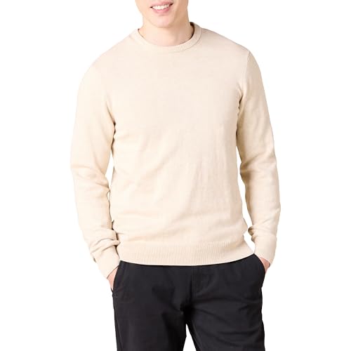 Amazon Essentials Herren Langärmliger Pullover Mit Rundhalsausschnitt, 100% Baumwolle, Erhältlich In Groß Und Schwer, Haferbeige Meliert, XS von Amazon Essentials