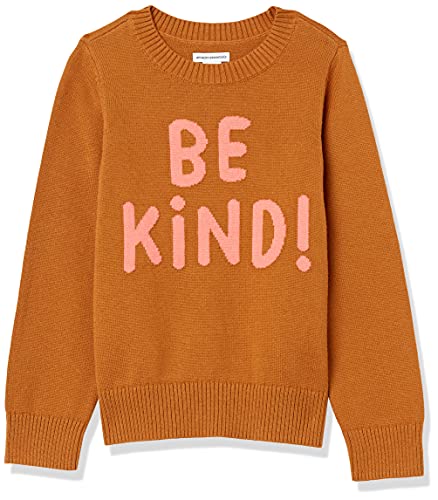 Amazon Essentials Mädchen Pullover mit Rundhalsausschnitt, Karamell/Rosa, 6-7 Jahre von Amazon Essentials