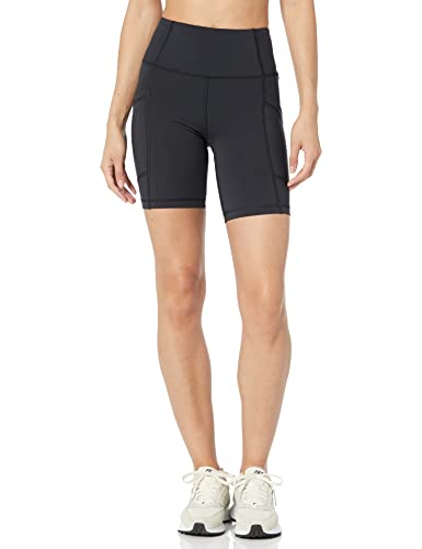Amazon Essentials Damen Active Sculpt Feuchtigkeitsableitende Bikershorts Mit Hoher Taille Und Taschen, Schwarz, L von Amazon Essentials