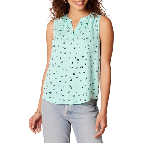 Amazon Essentials Damen Ärmelloses, gewebtes Hemd, Aquablau Mohnblume, XL von Amazon Essentials