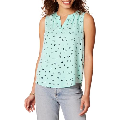 Amazon Essentials Damen Ärmelloses, gewebtes Hemd, Aquablau Mohnblume, XL von Amazon Essentials