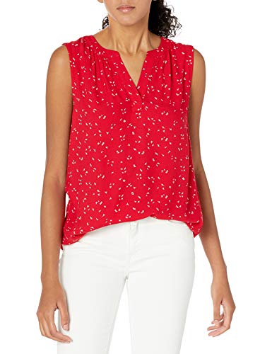 Amazon Essentials Damen Ärmelloses Webhemd Mit V-Ausschnitt, Rot Blatt, XS von Amazon Essentials