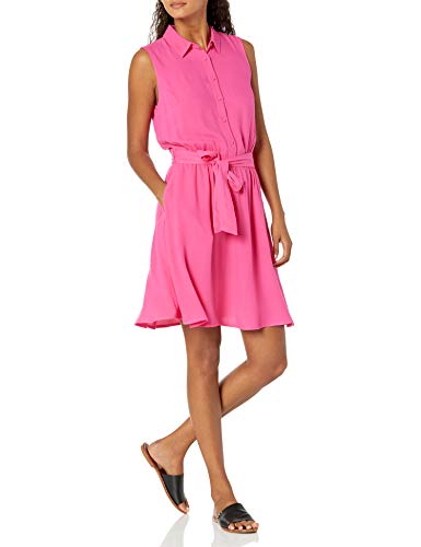 Amazon Essentials Damen Ärmelloses gewebtes Hemdkleid mit lockerer Passform, Intensive Rosa, L von Amazon Essentials