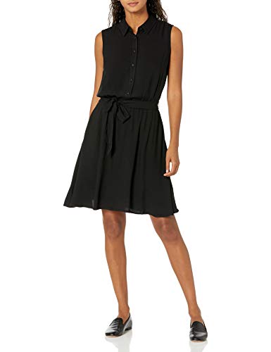 Amazon Essentials Damen Ärmelloses gewebtes Hemdkleid mit lockerer Passform, Schwarz, S von Amazon Essentials