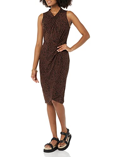Amazon Essentials Damen Ärmelloses Kleid In Wickeloptik mit Crossover-Twistausschnitt, Dunkles Toffee Braun Gepard, XS von Amazon Essentials